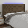 Zagłówek do łóżka z LED ciemnobrązowy 203x16x118/128 cm tkanina