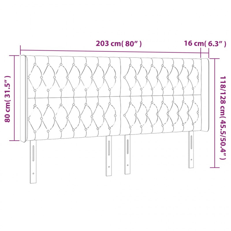 Zagłówek do łóżka z LED ciemnobrązowy 203x16x118/128 cm tkanina