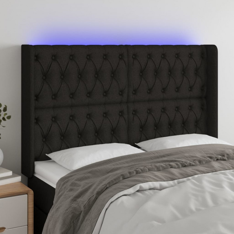 Zagłówek do łóżka z LED, czarny, 163x16x118/128 cm, tkanina