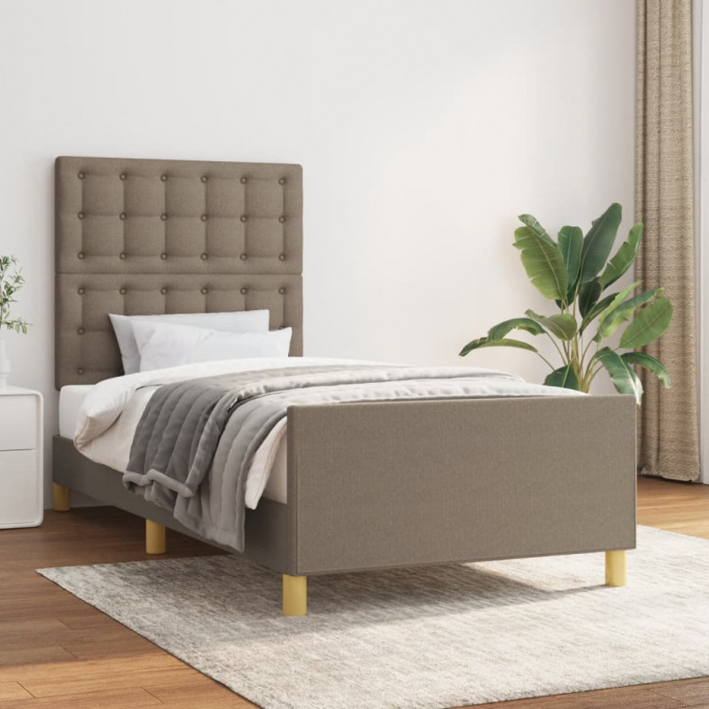 Rama łóżka bez materaca, taupe, 100x200 cm, obita tkaniną