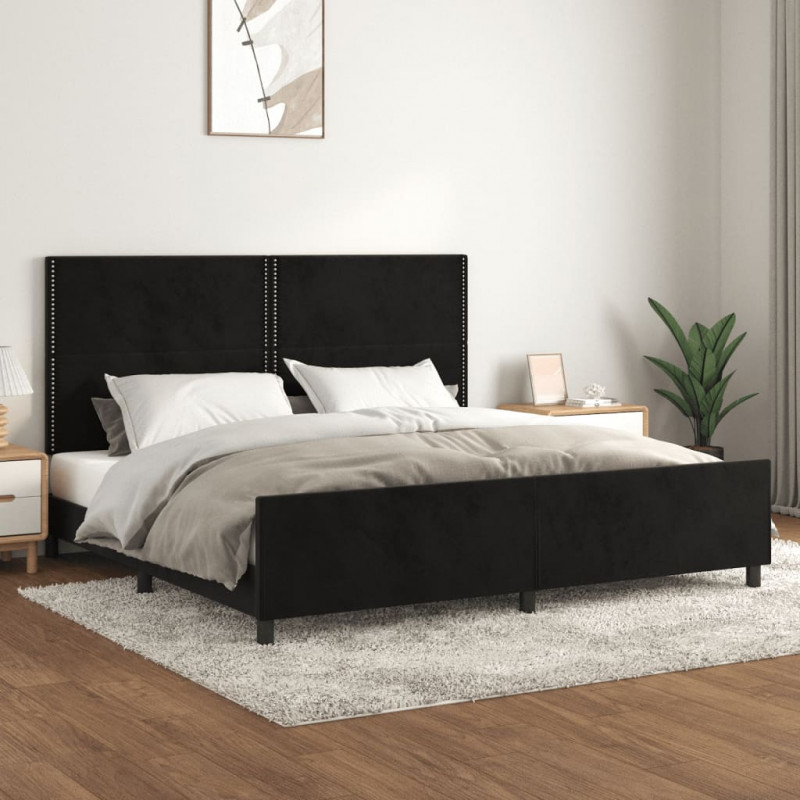 Rama łóżka bez materaca, czarna, 200x200 cm, aksamitna