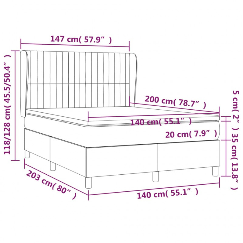 Łóżko kontynentalne z materacem, kremowe, tkanina, 140x200 cm