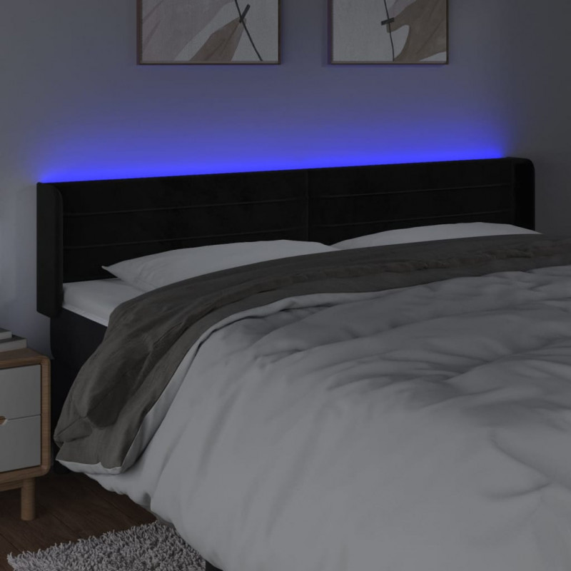 Zagłówek do łóżka z LED, czarny, 183x16x78/88 cm, aksamit