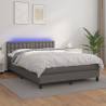 Łóżko kontynentalne z materacem i LED, szara ekoskóra 140x200cm