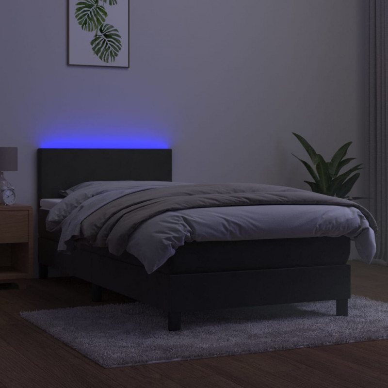 Łóżko kontynentalne z materacem i LED, szary aksamit, 90x200 cm