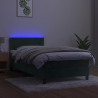 Łóżko kontynentalne z materacem i LED zielony aksamit 80x200 cm