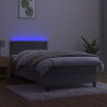 Łóżko kontynentalne z materacem i LED, szare 90x190 cm, aksamit