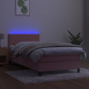 Łóżko kontynentalne z materacem i LED, różowy aksamit 90x190 cm