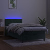 Łóżko kontynentalne z materacem i LED zielony aksamit 90x190 cm