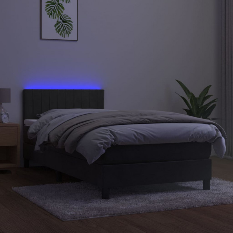 Łóżko kontynentalne z materacem i LED, szary aksamit, 90x190 cm