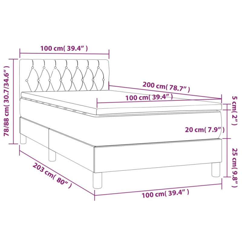 Łóżko kontynentalne z materacem i LED zielony aksamit 100x200cm