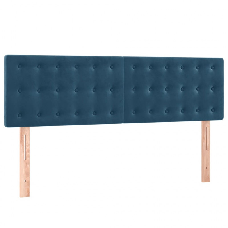 Łóżko kontynentalne, materac i LED, niebieski aksamit 140x190cm