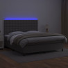 Łóżko kontynentalne z materacem i LED, szara ekoskóra 160x200cm