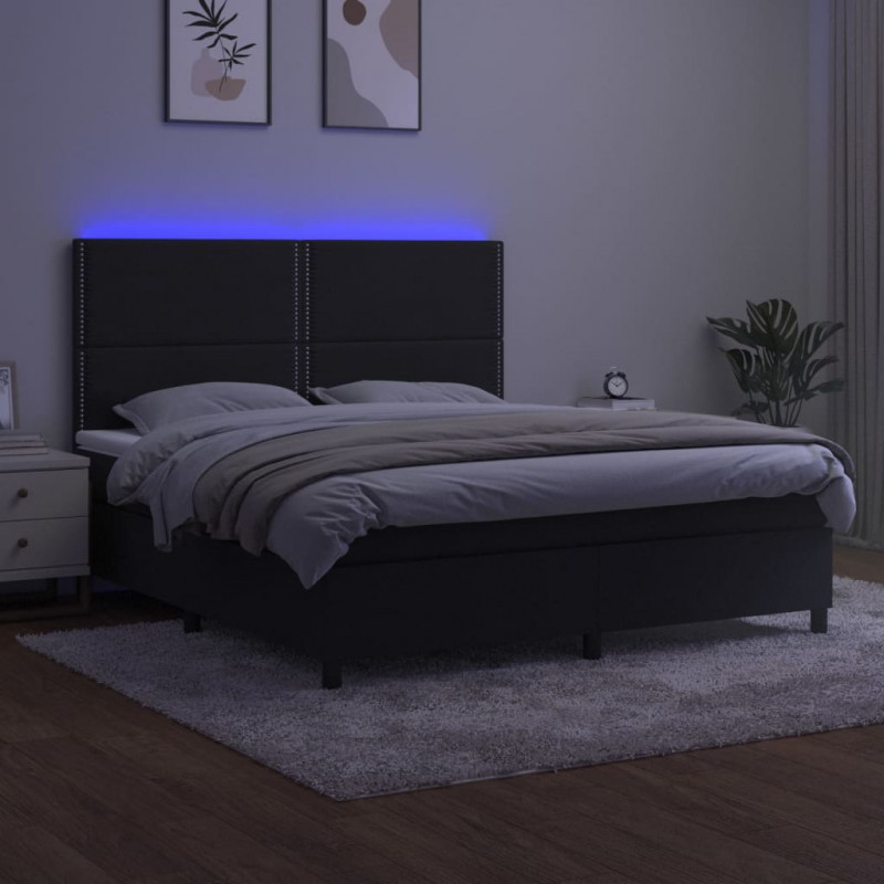 Łóżko kontynentalne z materacem i LED, czarny aksamit 180x200cm
