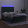 Łóżko kontynentalne z materacem i LED zielony aksamit 140x200cm
