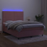 Łóżko kontynentalne z materacem i LED, różowy aksamit 140x200cm