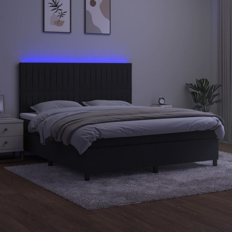Łóżko kontynentalne z materacem i LED, czarny aksamit 180x200cm