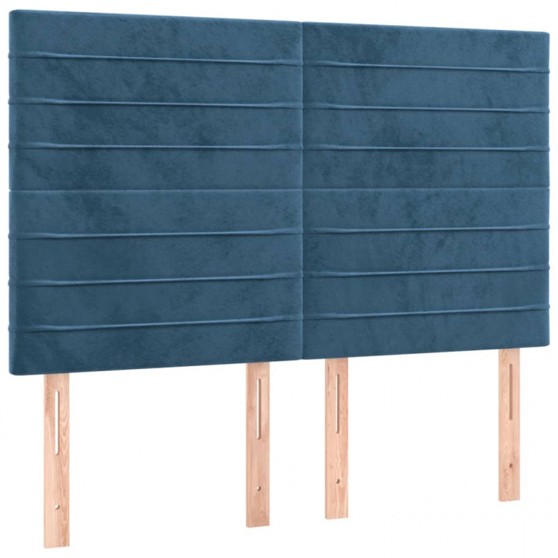 Łóżko kontynentalne, materac i LED, niebieski aksamit 140x200cm