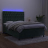 Łóżko kontynentalne z materacem i LED zielony aksamit 140x200cm