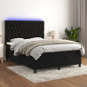 Łóżko kontynentalne z materacem i LED, czarny aksamit 140x190cm
