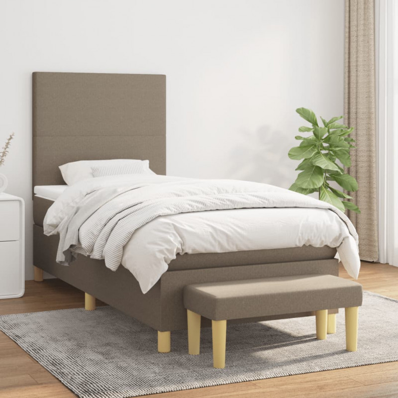 Łóżko kontynentalne z materacem, taupe, tkanina, 90x190 cm