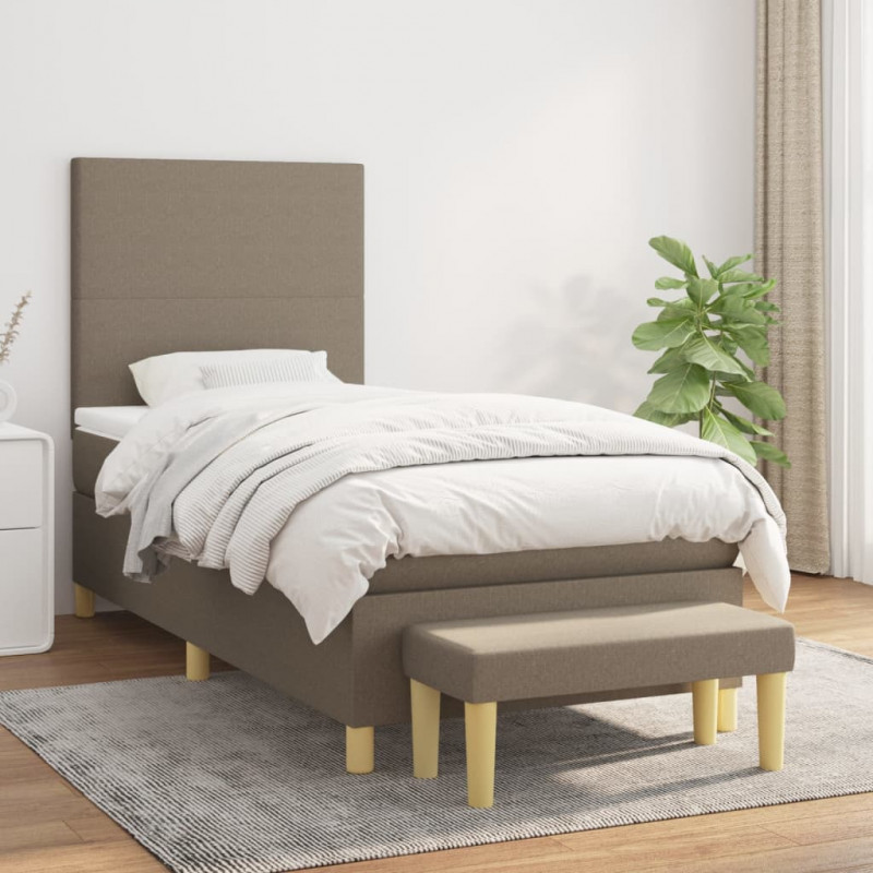 Łóżko kontynentalne z materacem, taupe, tkanina, 100x200 cm
