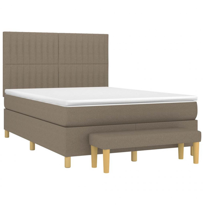 Łóżko kontynentalne z materacem, taupe, tkanina, 140x190 cm