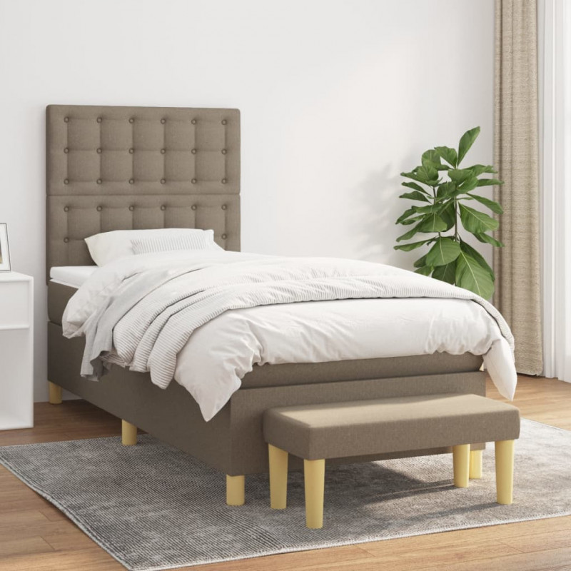 Łóżko kontynentalne z materacem, taupe, tkanina, 100x200 cm