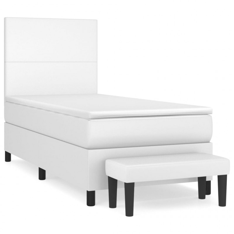 Łóżko kontynentalne z materacem, białe, ekoskóra 80x200 cm