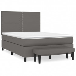 Łóżko kontynentalne z materacem, szare, ekoskóra 140x200 cm
