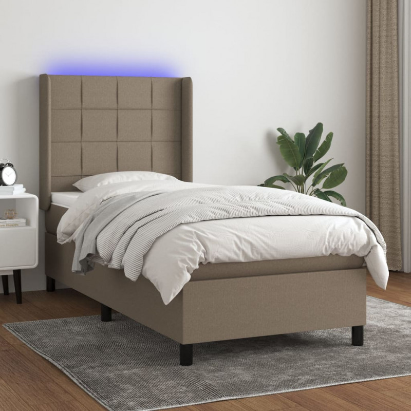 Łóżko kontynentalne z materacem, taupe, 90x190 cm, tkanina