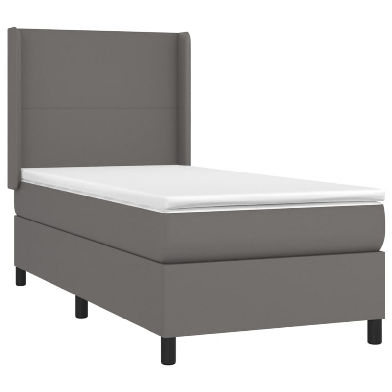 Łóżko kontynentalne z materacem i LED, szara ekoskóra 100x200cm