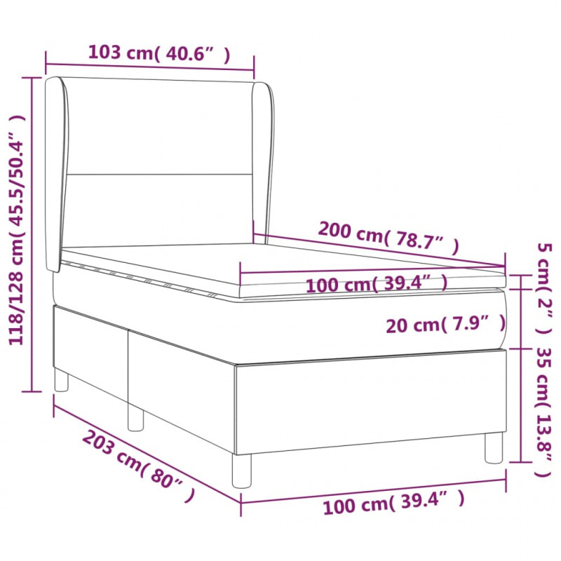 Łóżko kontynentalne z materacem i LED, szara ekoskóra 100x200cm