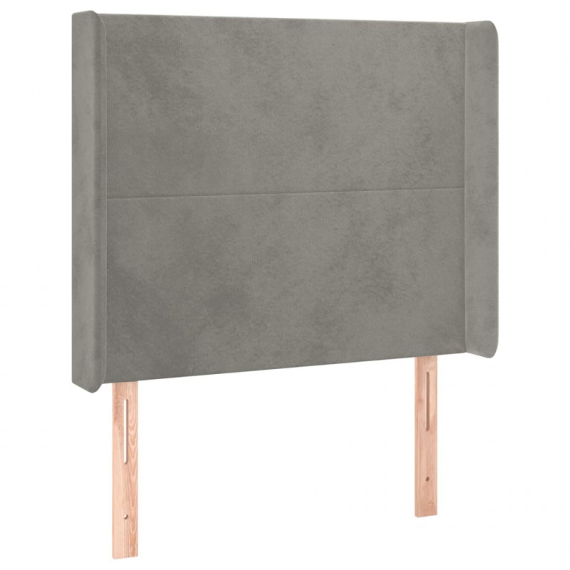 Łóżko kontynentalne z materacem i LED, szare 100x200cm, aksamit