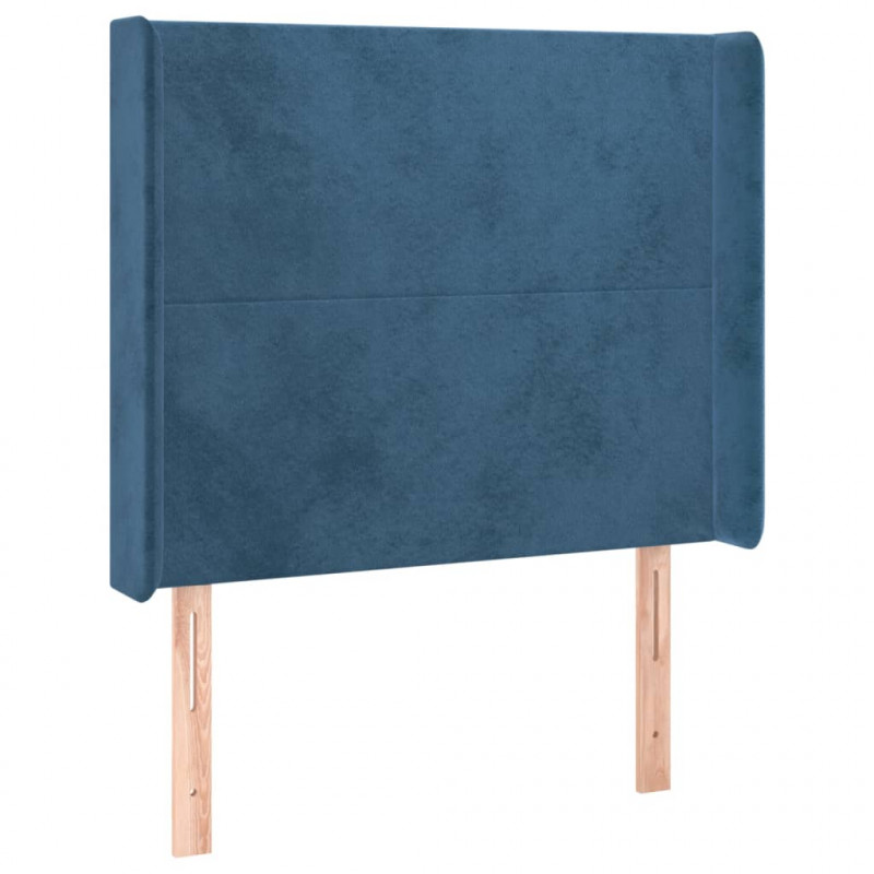 Łóżko kontynentalne, materac i LED, niebieski aksamit 90x190 cm