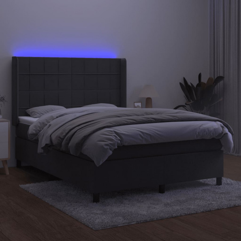 Łóżko kontynentalne z materacem i LED, szary aksamit, 140x190cm