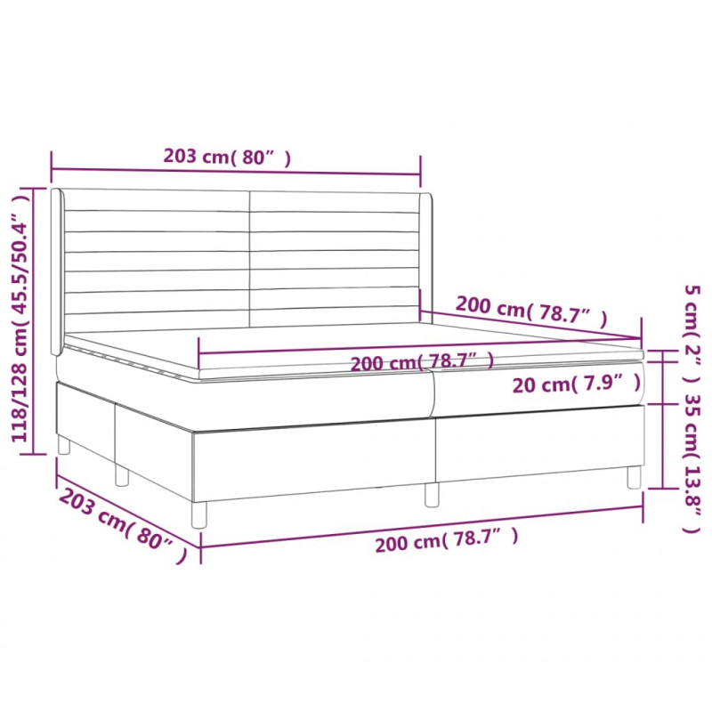 Łóżko kontynentalne, materac i LED, niebieski aksamit 200x200cm