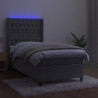Łóżko kontynentalne z materacem i LED, szare 90x200 cm, aksamit