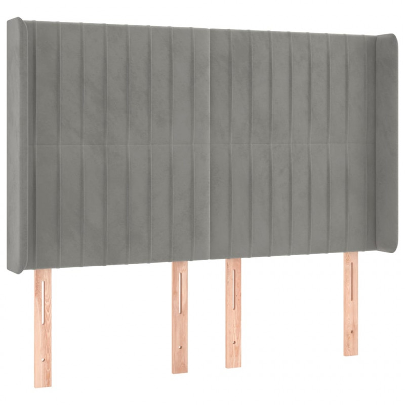 Łóżko kontynentalne z materacem i LED, szare 140x200cm, aksamit