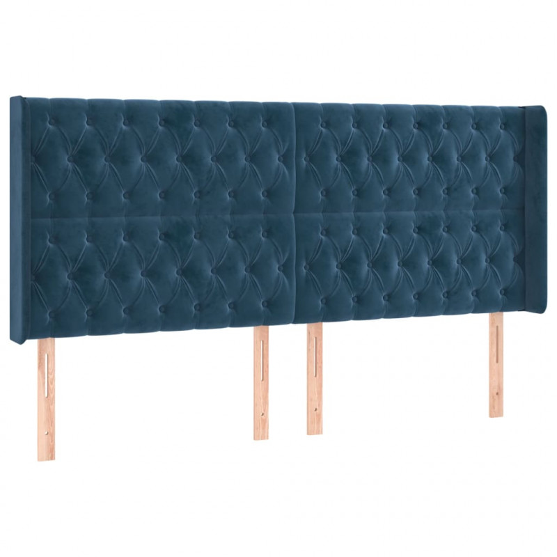 Łóżko kontynentalne, materac i LED, niebieski aksamit 180x200cm