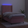 Łóżko kontynentalne z materacem i LED, różowy aksamit 90x190 cm