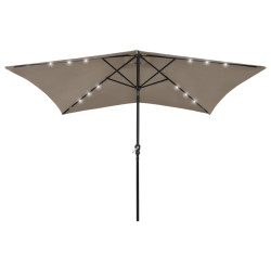 Parasol ogrodowy z LED i stalowym słupkiem, taupe, 2x3 m