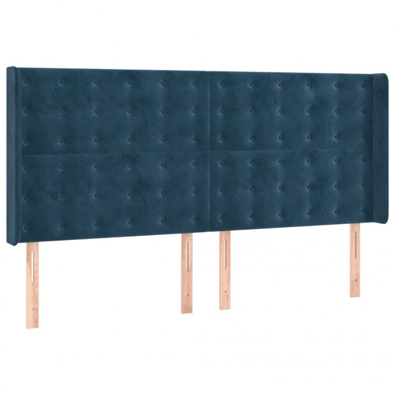 Łóżko kontynentalne, materac i LED, niebieski aksamit 200x200cm
