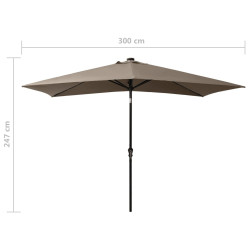 Parasol ogrodowy z LED i stalowym słupkiem, taupe, 2x3 m