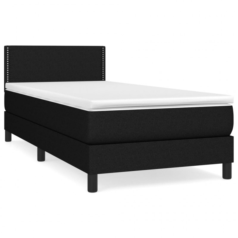 Łóżko kontynentalne z materacem, czarne, tkanina, 100x200 cm