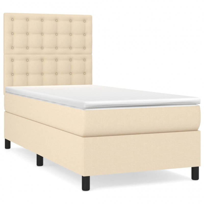 Łóżko kontynentalne z materacem, kremowe, tkanina, 80x200 cm