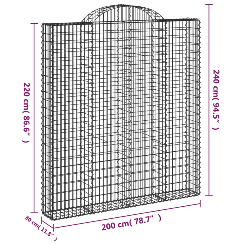 Kosze gabionowe, 12 szt, 200x30x220/240cm, galwanizowane żelazo