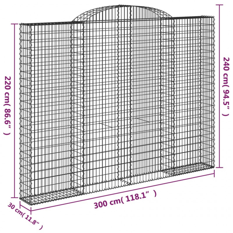 Kosze gabionowe, 4 szt, 300x30x220/240 cm, galwanizowane żelazo
