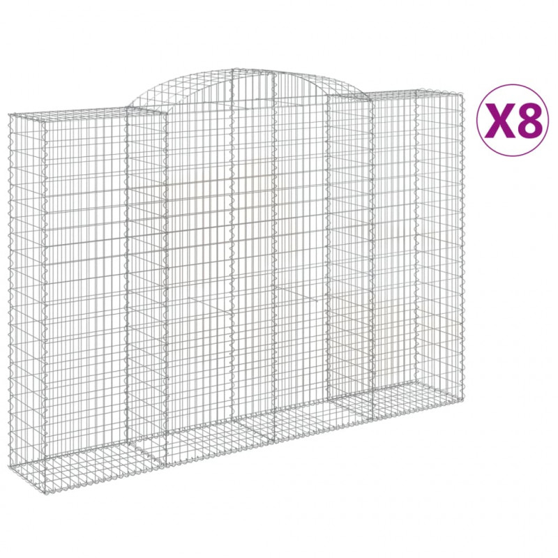 Kosze gabionowe, 8 szt, 300x50x200/220 cm, galwanizowane żelazo