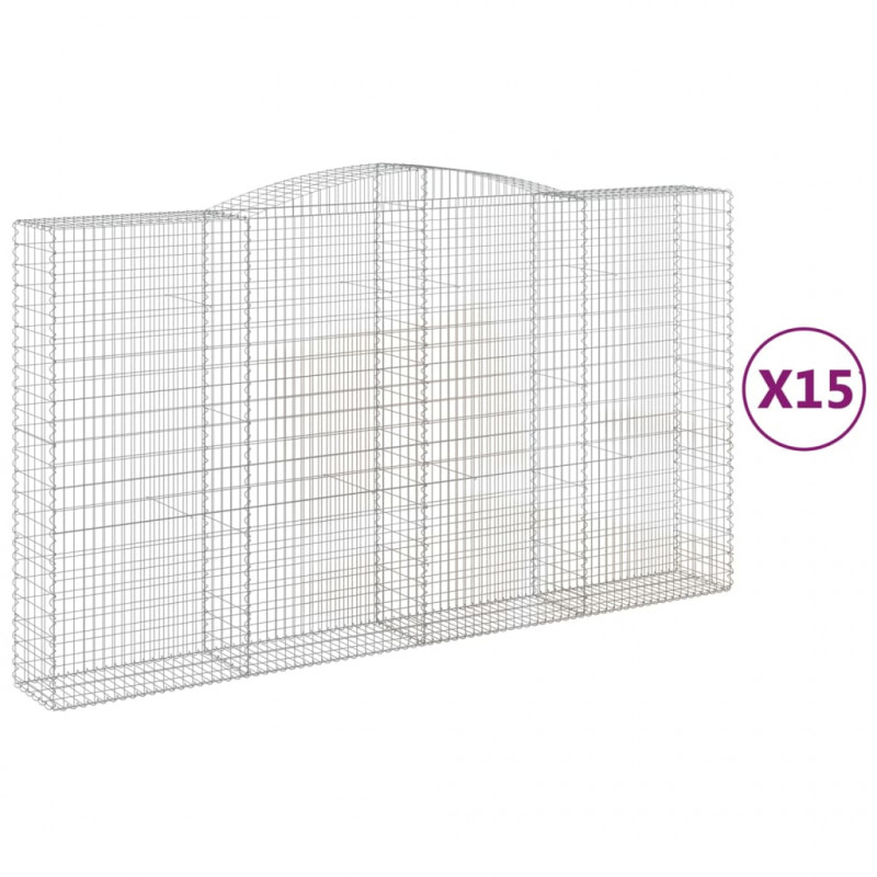 Kosze gabionowe, 15 szt, 400x50x220/240cm, galwanizowane żelazo